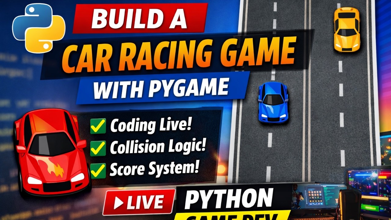 Python Game Development Live 🔥 Car Racing Game using Pygame