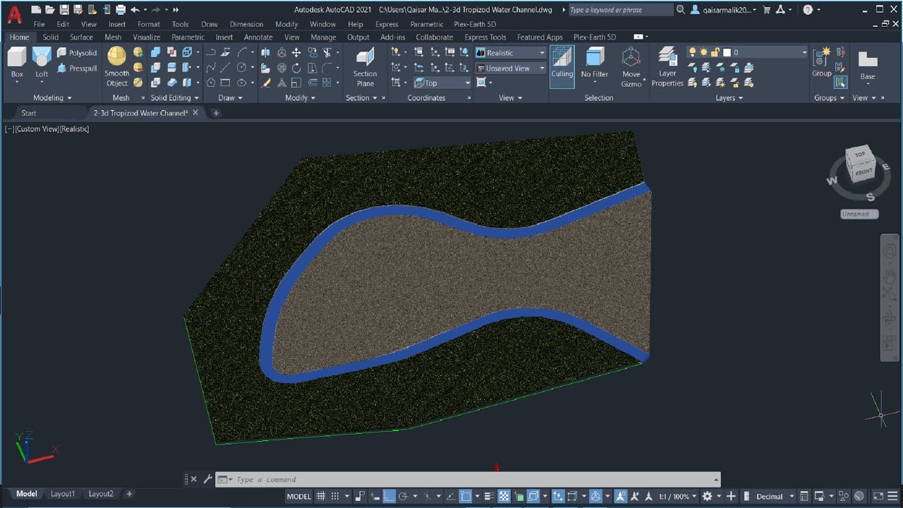 How to Create 3d Water Channel & Landscape Plan in Autocad.