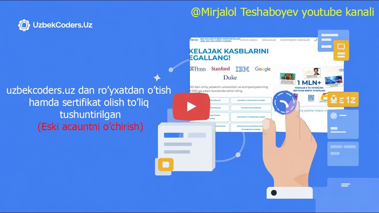 Uzbekcoders.uz dan ro’yxatdan o’tish hamda sertifikat olish