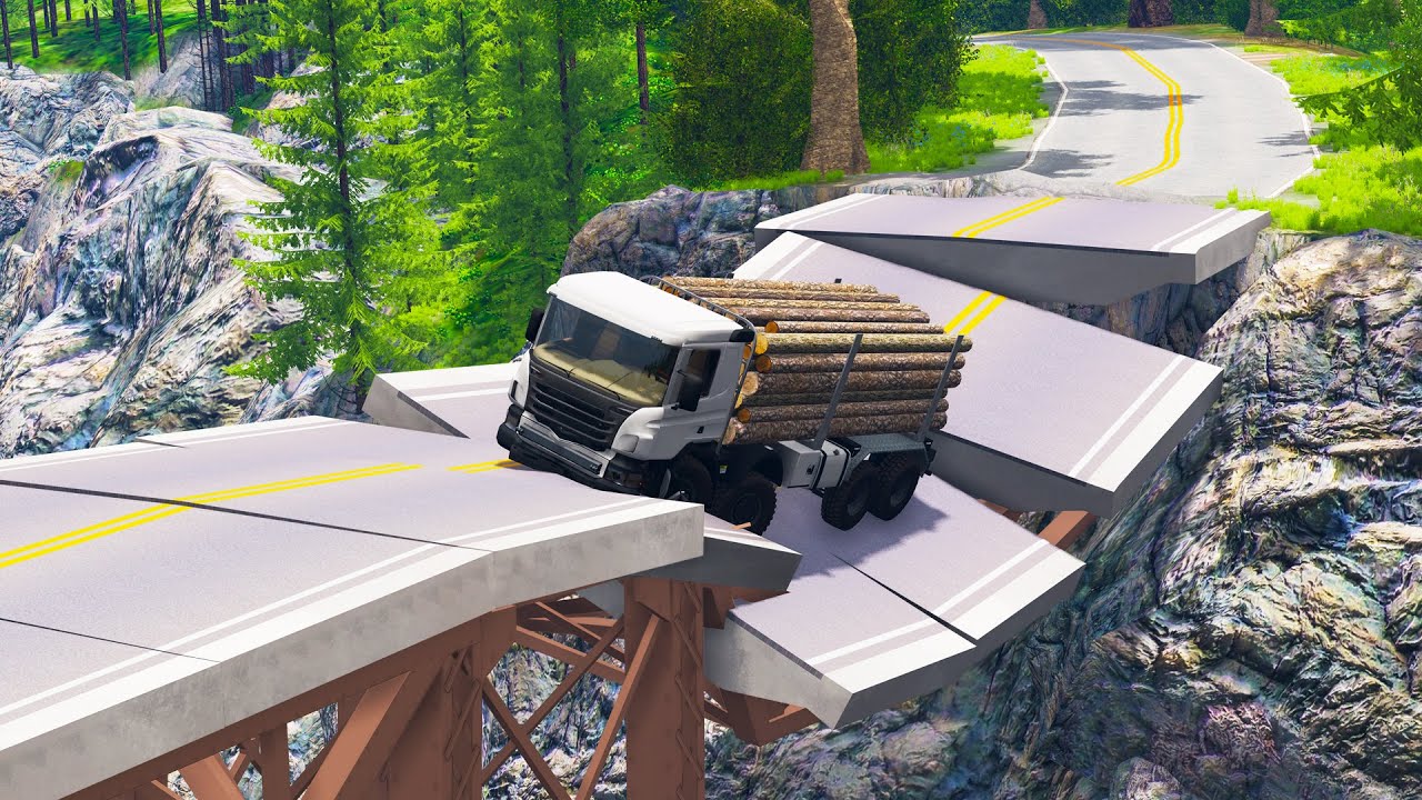 Heavy Loaded Trucks vs Weak Bridge – BeamNG.Drive