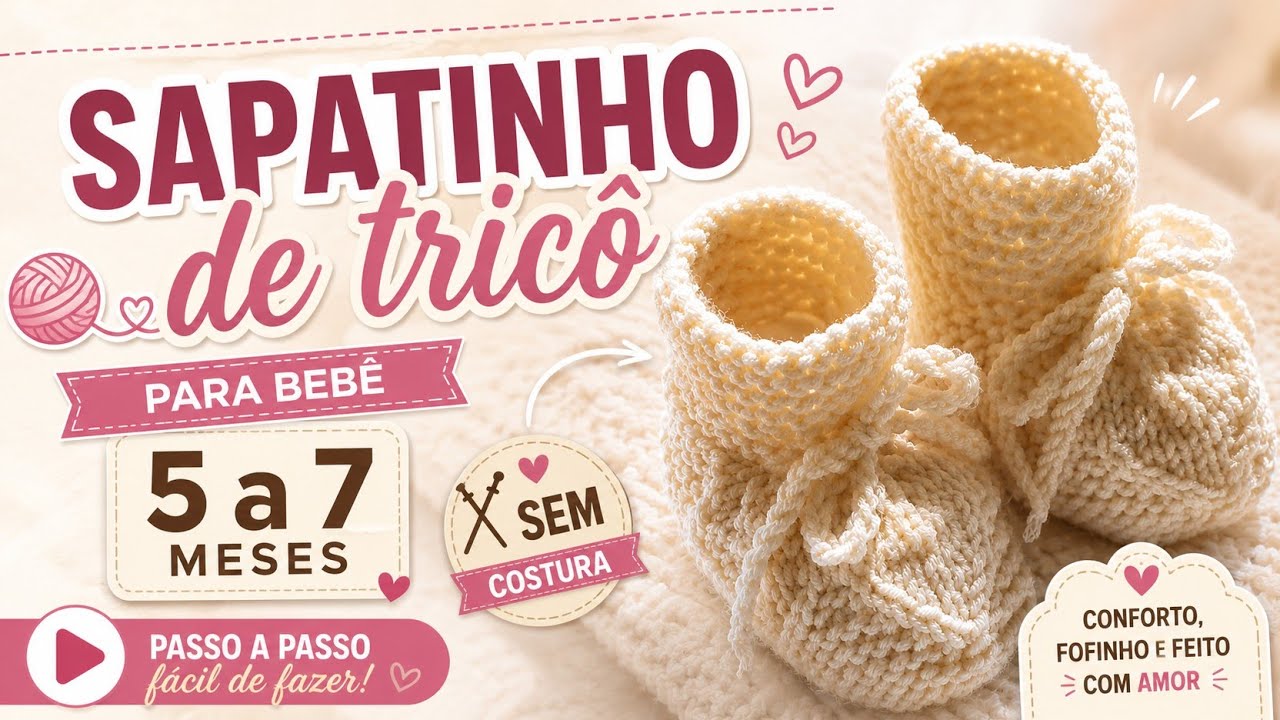sapatinho de tricô para bebê 5a7 meses sem costura (folha N.18) fácil e prático 🧶🧸