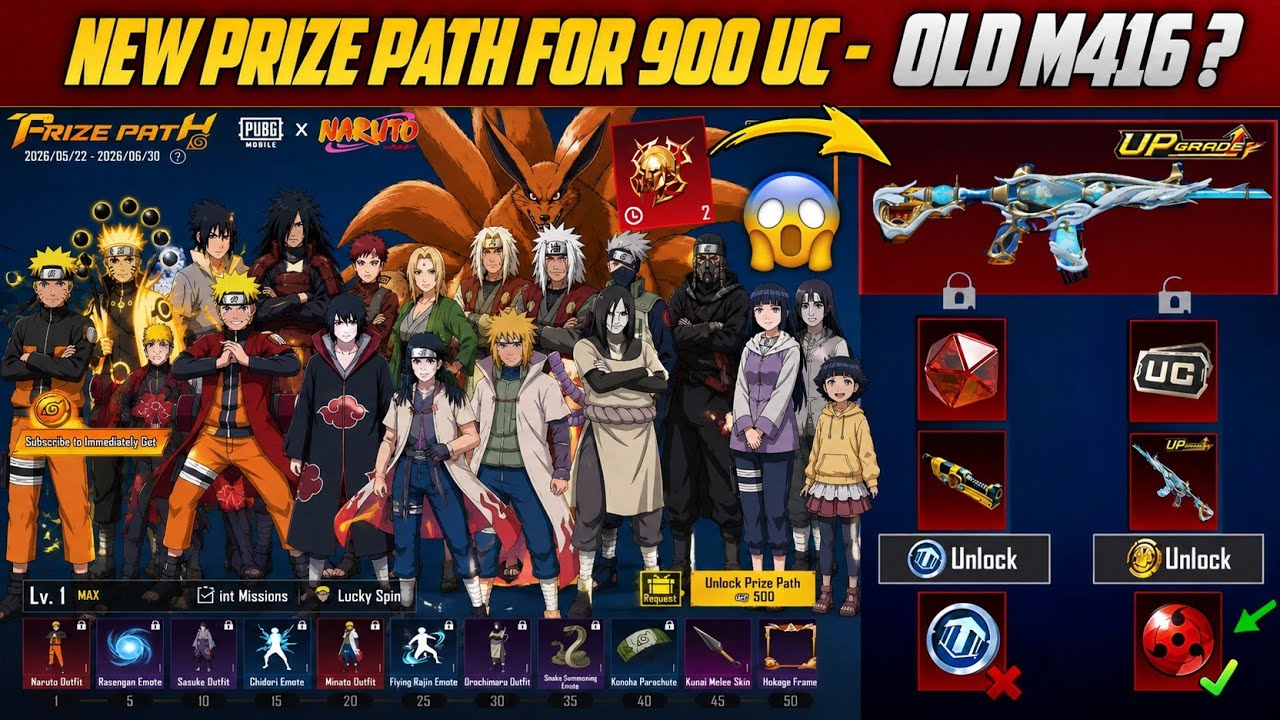 Old Rare M416/Is Bake ? For 3 Mythic Jim&rsquo;s | Naruto Prize Path For 900 UC With 30 Characters | PUBGM