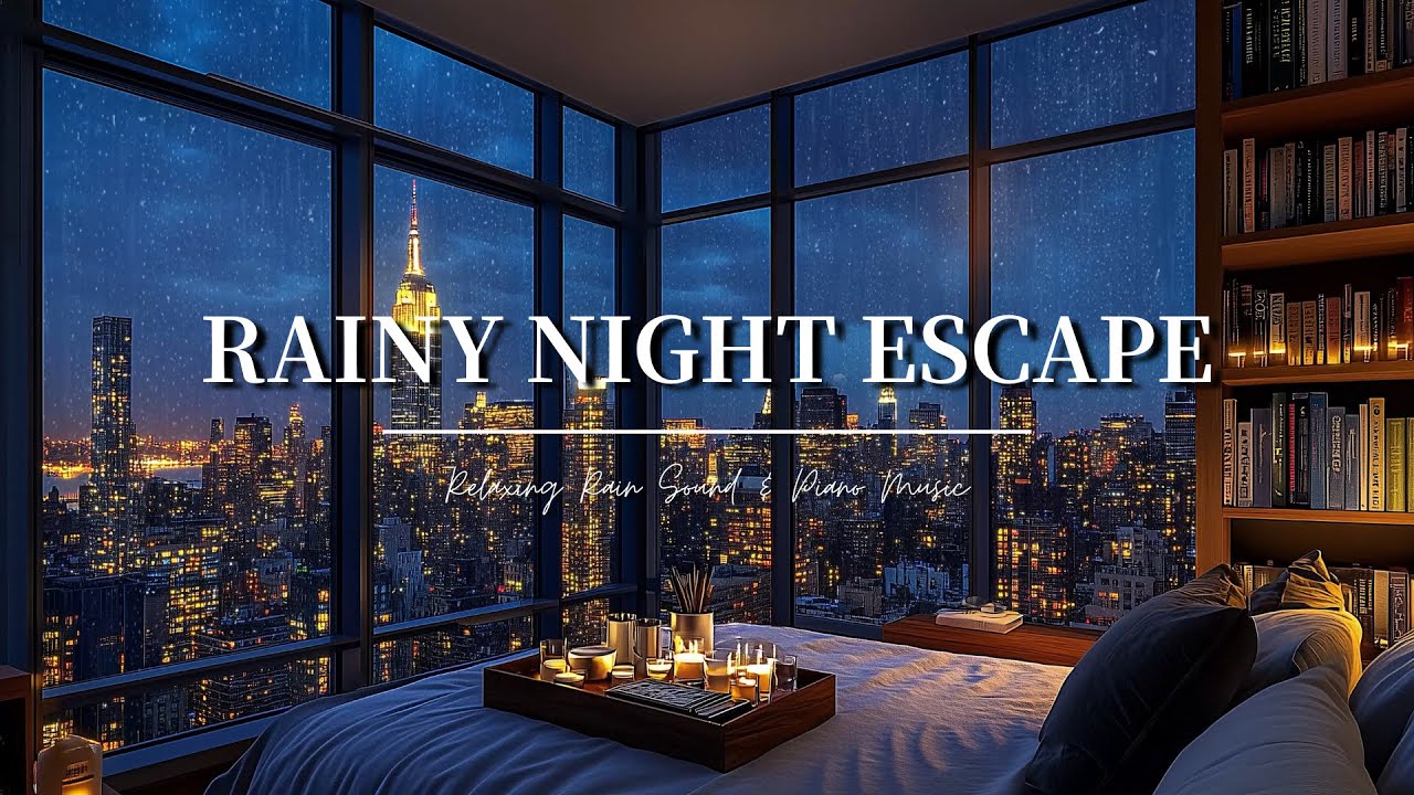 Relaxing Piano & Rain Sounds | Cozy New York Night View for Deep Sleep & Calm