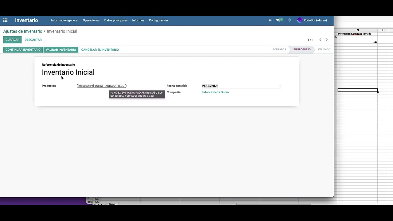 Odoo / Ajuste de Inventario Masivo