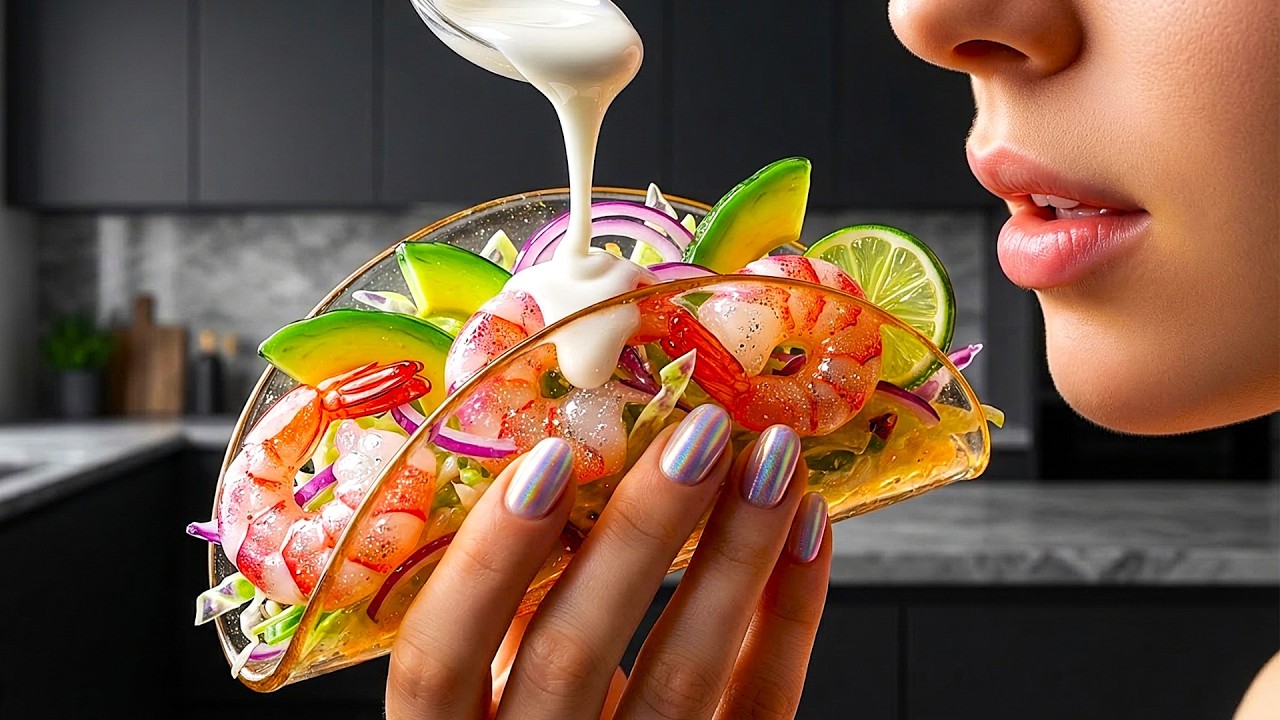 Crystalline Avocado & Shrimp Tacos | Hyper-Realistic Glass Food Cooking