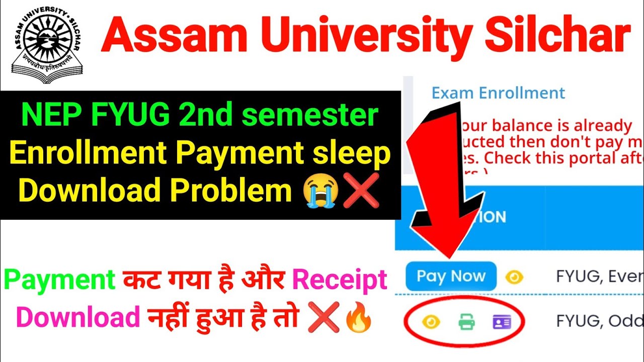 NEP FYUG 2nd Semester Enrollment download problem | Payment होने के बाद Receipt Download Problem