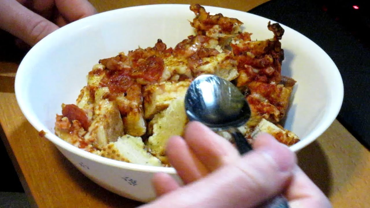 Eating Pizza From a Bowl With a Spoon (Also Garlic Bread)