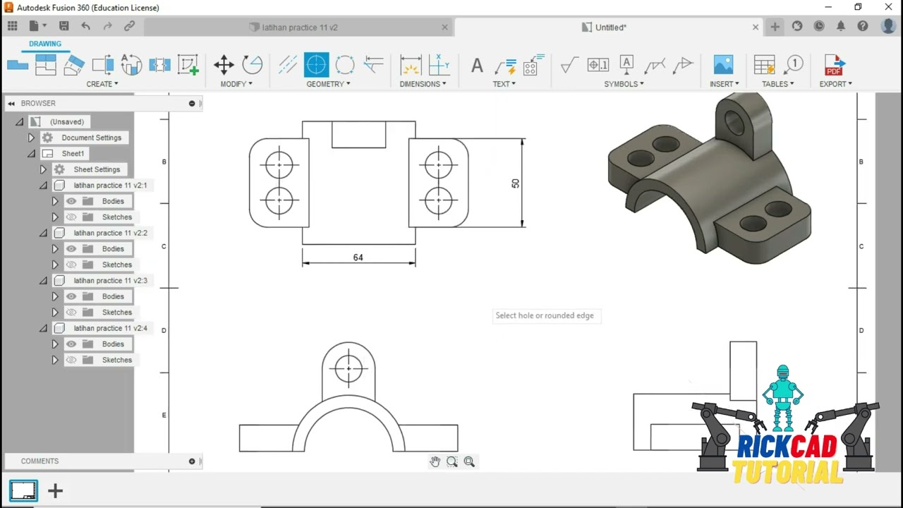 Fusion 360 Tutorial ( 2023 ) : How to Create 2D Drawing