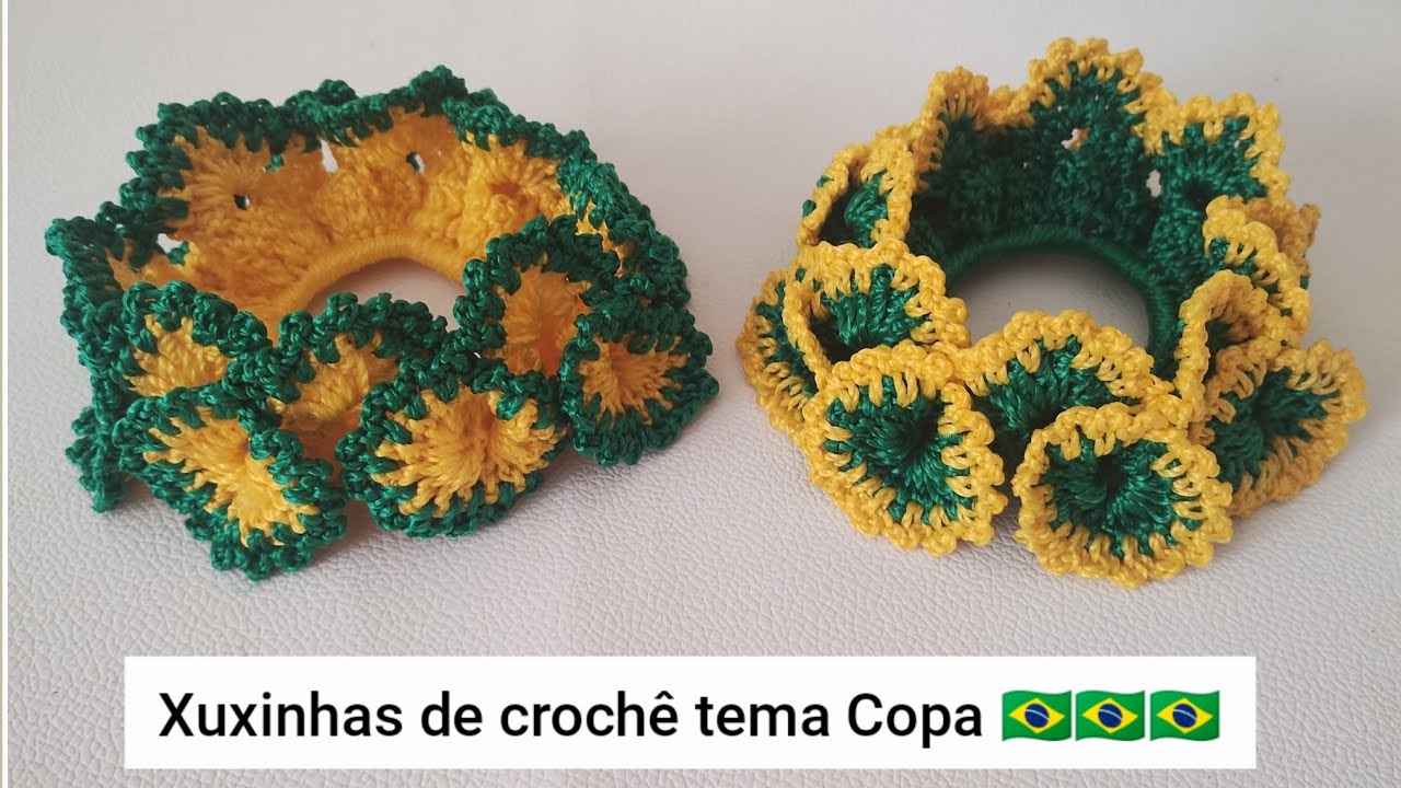Xuxinha de crochê para a Copa/ How to crochet scrunchie 