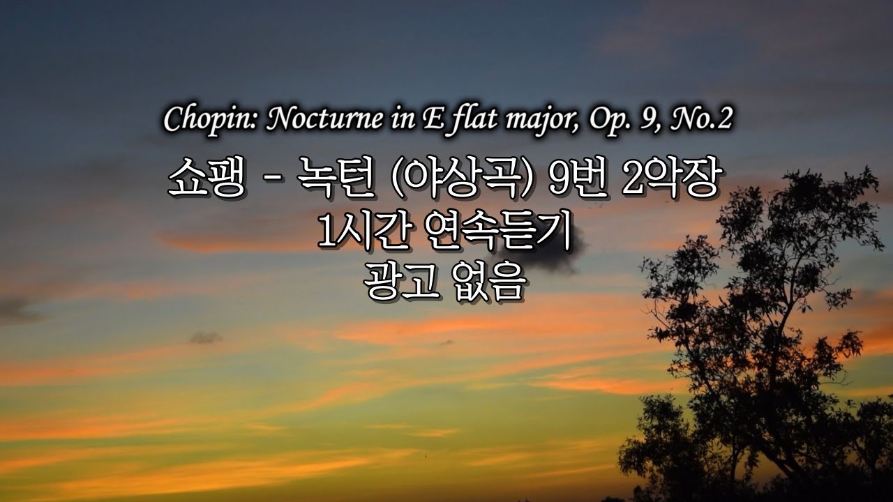 쇼팽 Chopin &ndash; 녹턴 9번 2악장 Nocturne Op. 9 No.2 | 광고없는 1시간 연속 듣기 | 클래식 피아노 명곡 감상 l 명상 집중력 공부 독서 | 수면유도 휴식