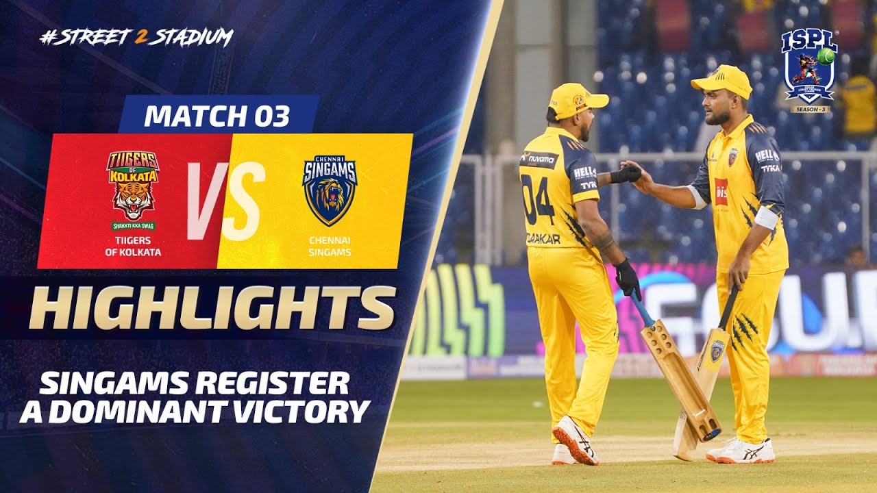 ISPL Season 3 - Match 3: Chennai Singams secure a dominant victory over Tiigers of Kolkata #isplt10