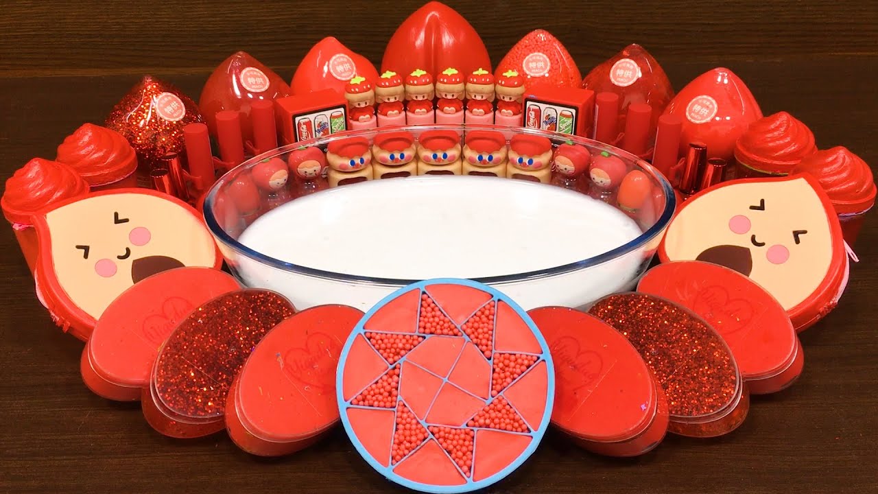 RED SLIME!! Mixing Random Things into GLOSSY Slime!! Satisfying Video