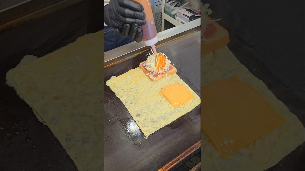 Giant Korean Street Cheese Buldak Sandwich | You&rsquo;ve Never Seen This Fold Before #foodie #streetfood