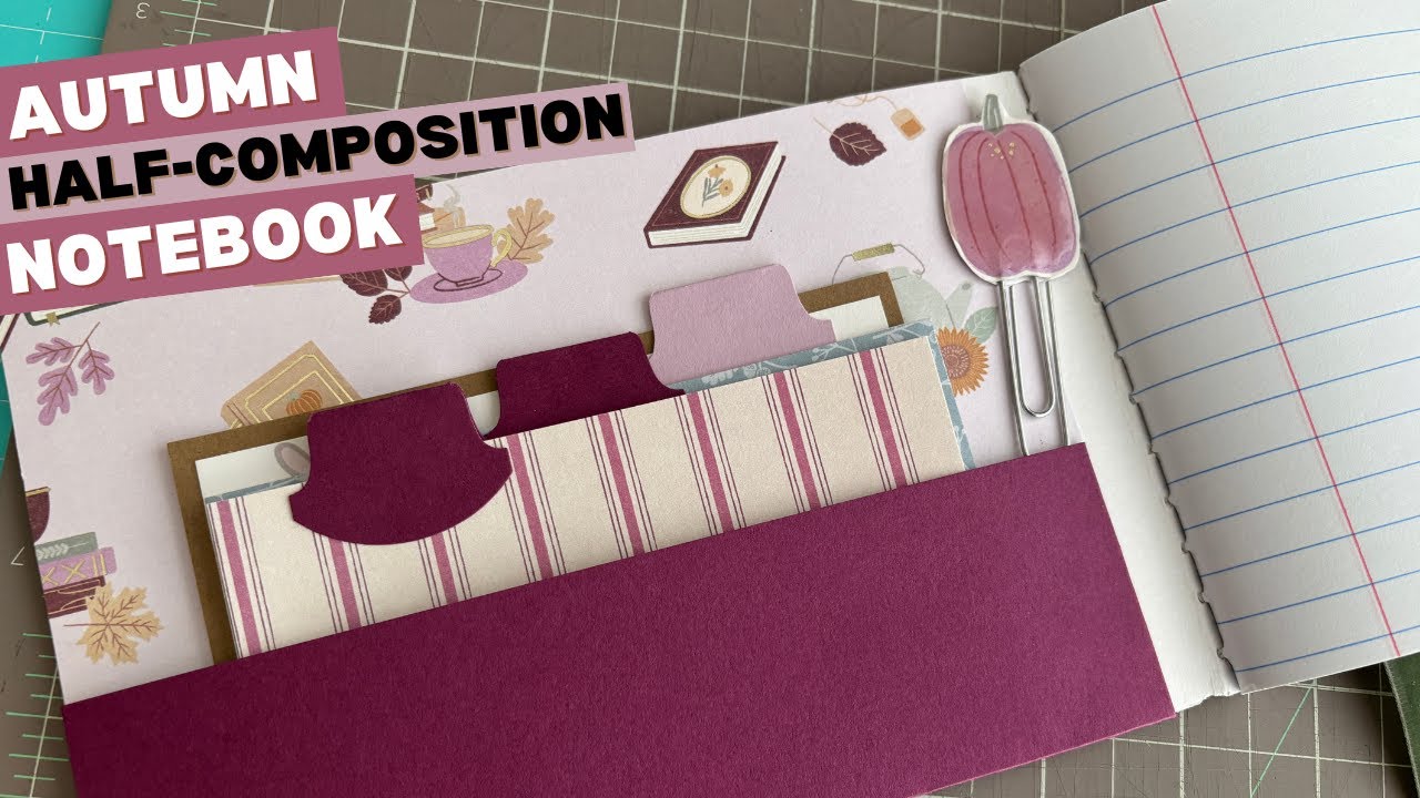 Преображение блокнота Half Composition | Осенний лиловый дневник с лентой и зажимом в виде тыквы