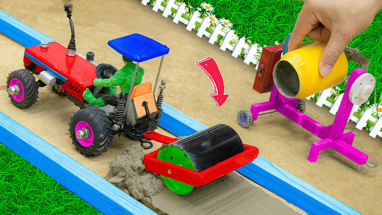 Top diy tractor making mini concrete road part #2 | Diy mini contruction machine | @Sunfarming
