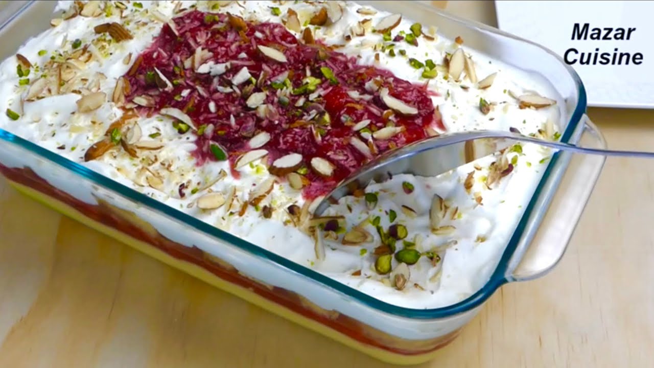 Fruit Custard Trifle  کسترد میوه و کیک Easy Fruit Custard Trifle Dessert Recipe