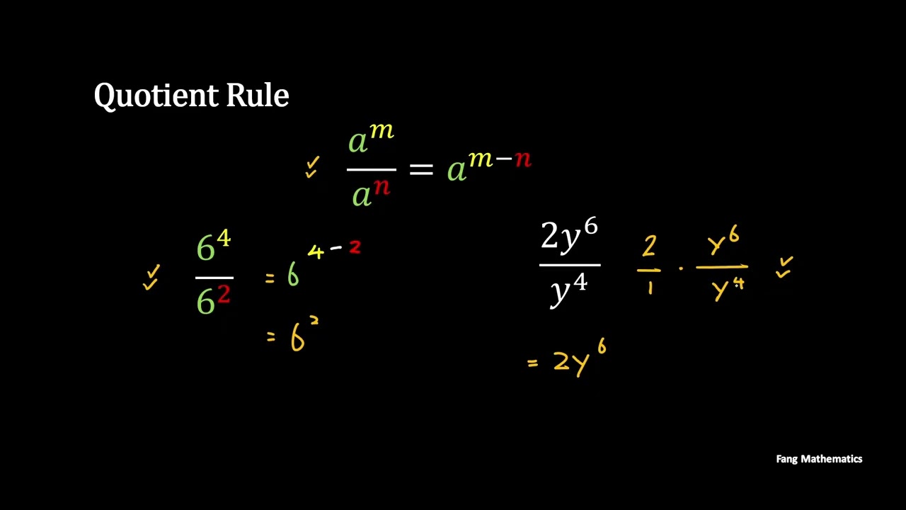 Quotient Rule | Simplifying Exponents with Division | in 6 mins | Algebra Basics | Fang Mathematics