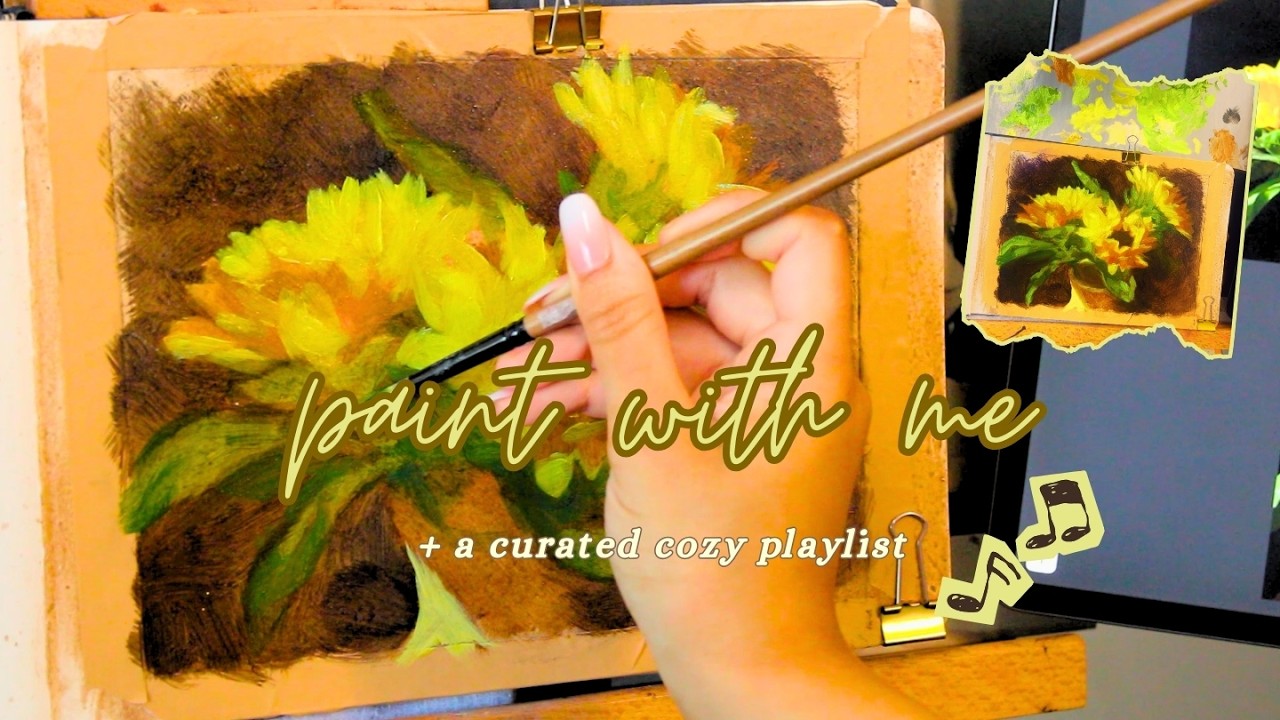 Relax & paint with me 🎨🌻 // slow cozy painting & piano music