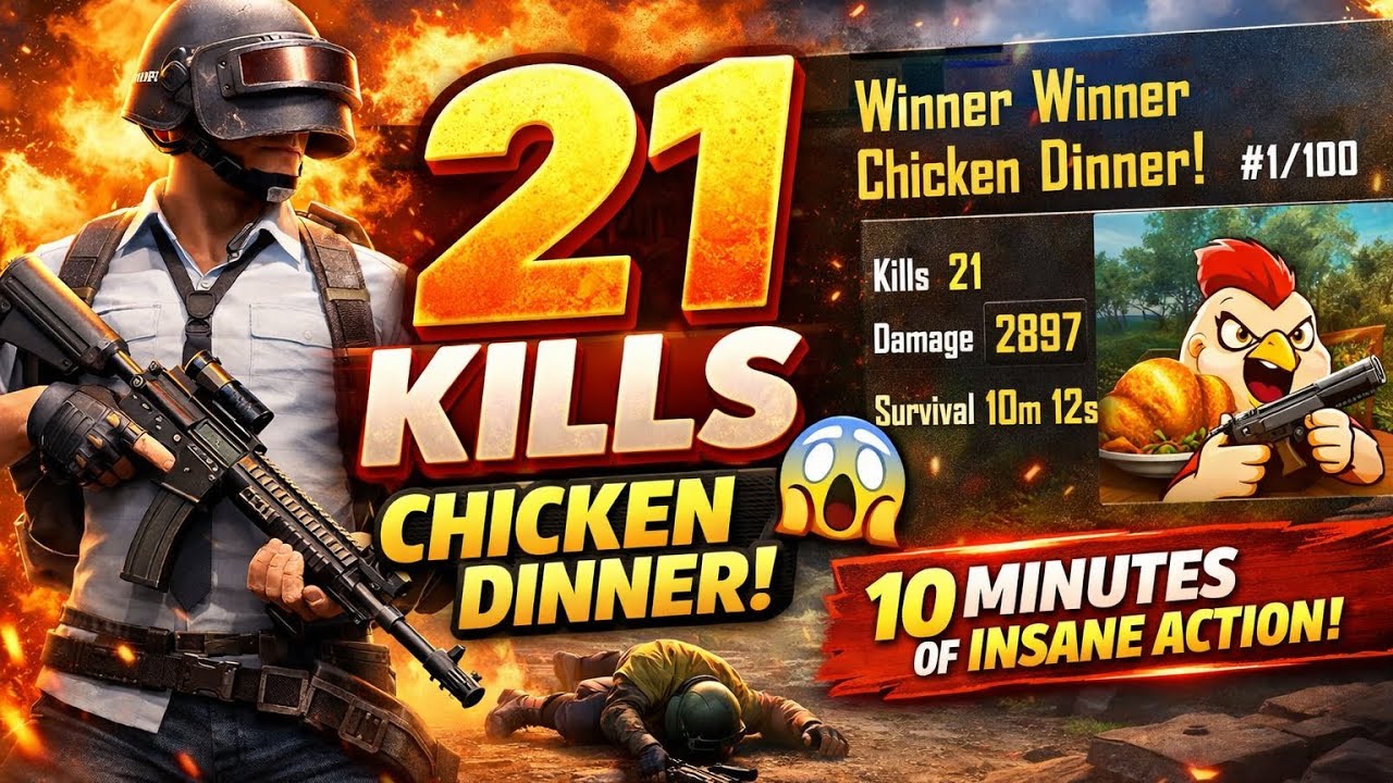 21 Kills Chicken Dinner 🐔🔥 | 10 Min Full Rush Gameplay | PUBG/BGMI #bgmipro #pubgmobile #highkill