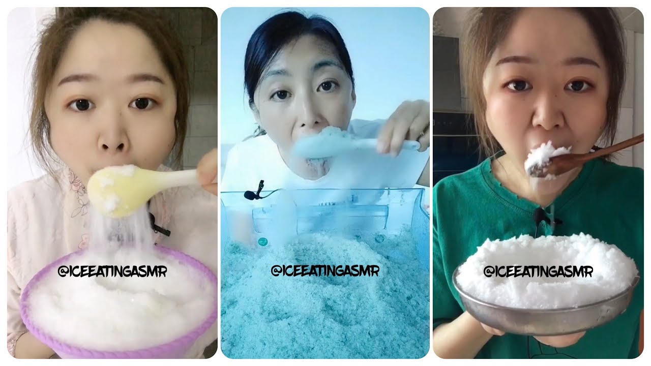 [ASMR] SHAVED SOFT & COLORED POWDERY ICE EATING VIDEOS ( NEW ICE EATERS ) 🌈🤍2