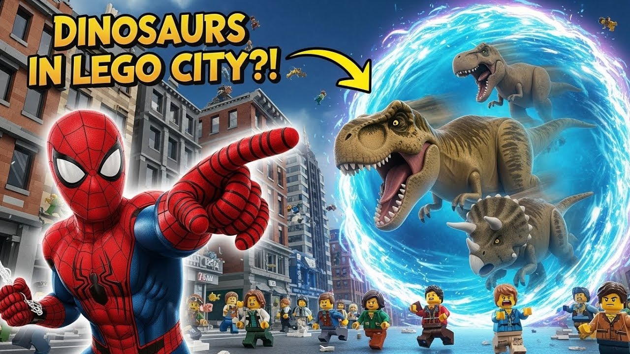 The Entire LEGO City Is Attacked by Dinosaurs! Spider Man Fights Back