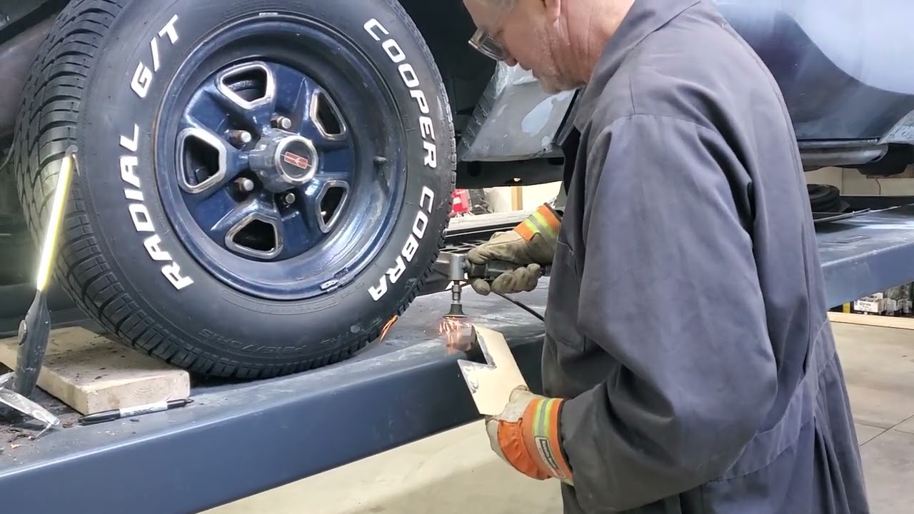 Ian fabricating a new patch for me to weld up. #1975oldscutlasssupreme 