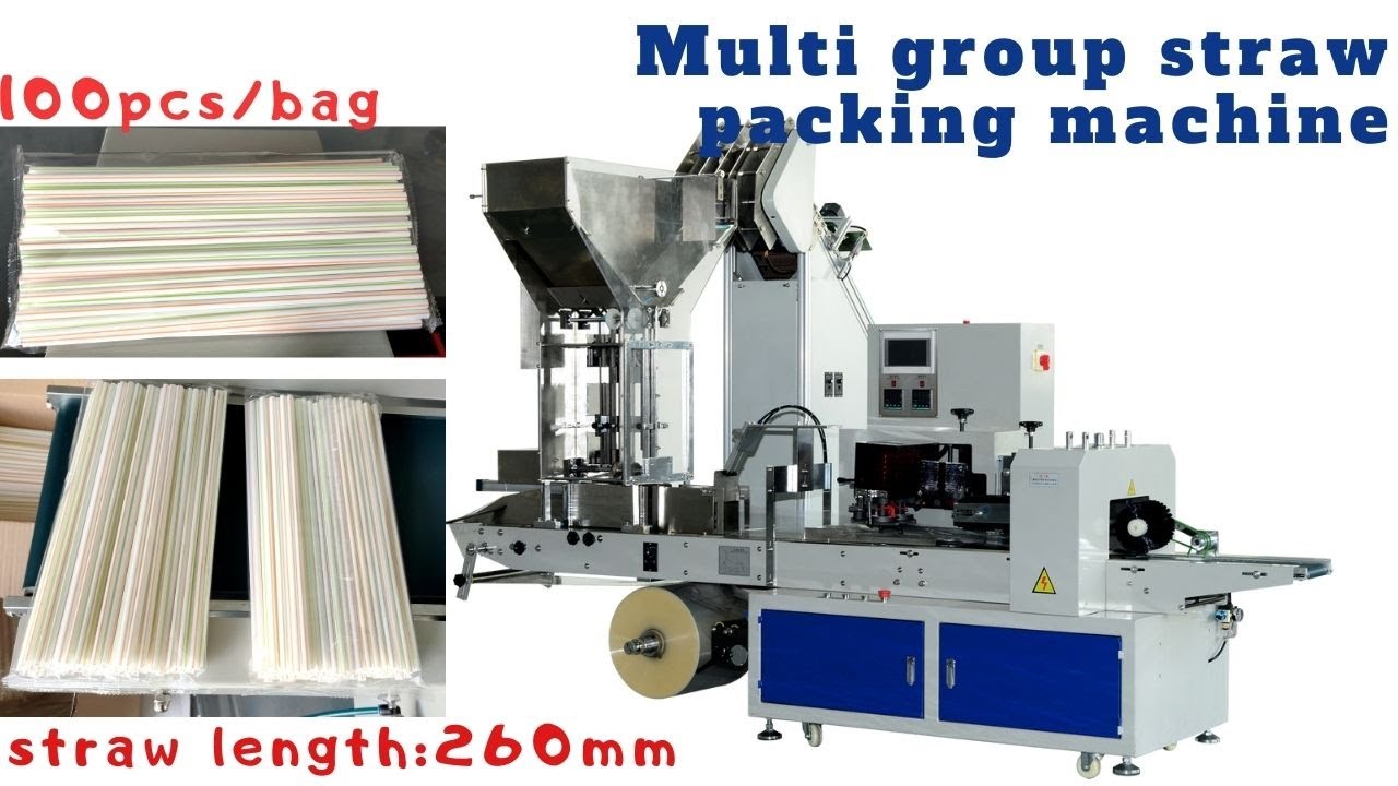 Multi group straw packing machine，Straw Group Flow Packing Machine With counting 100pcs/bag 260mm
