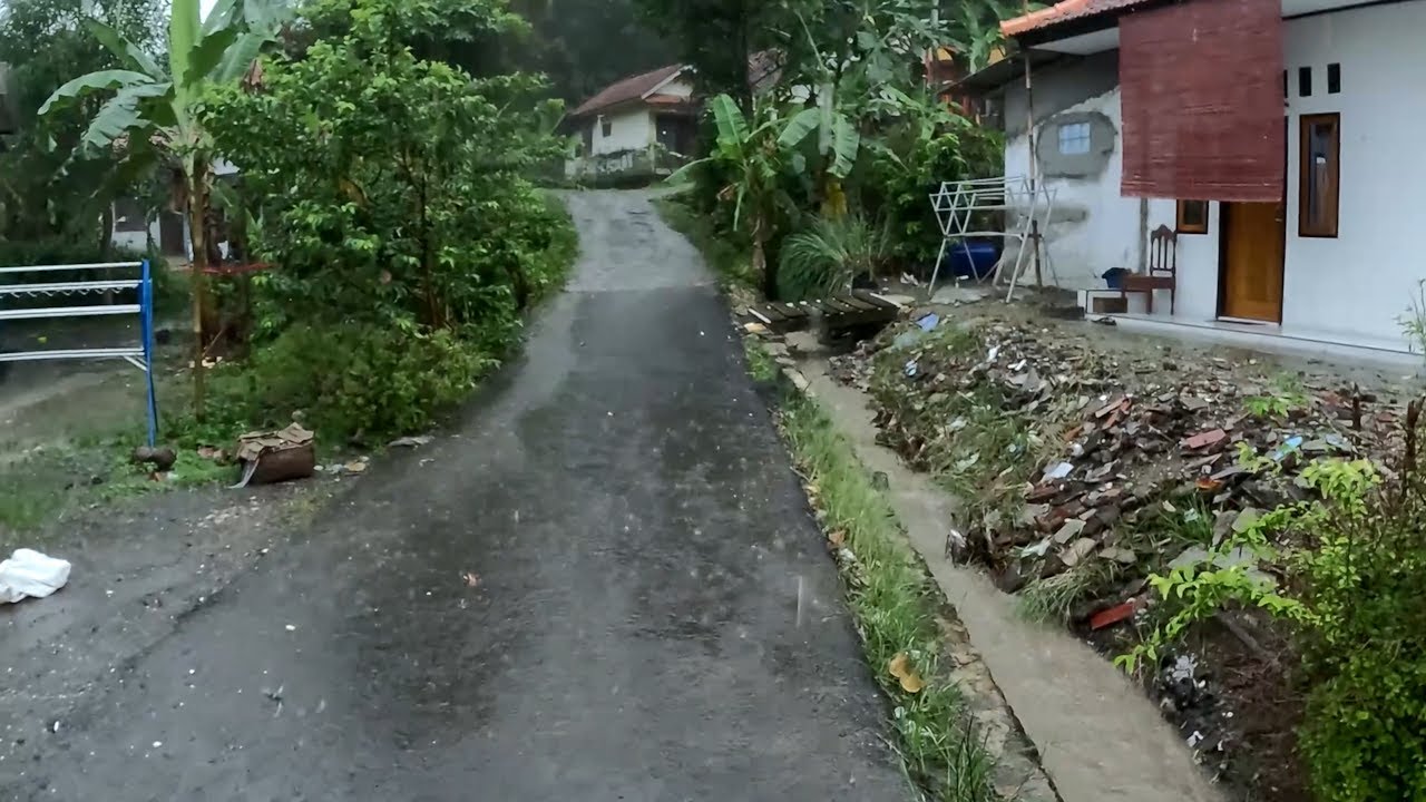 Walking in Violent Rainstorm with Strong Wind and Thunder in Remote Village Night ASMR 4K Video 617