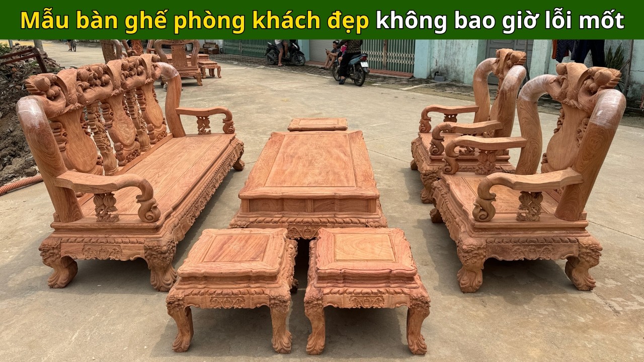 Hàng Mộc Siêu Phẩm Bộ Bàn Ghế Minh Quốc Đào Tay 14 Vách Trơn Gỗ Hương Đá Cực Đẹp - Đồ Gỗ Quang Khải