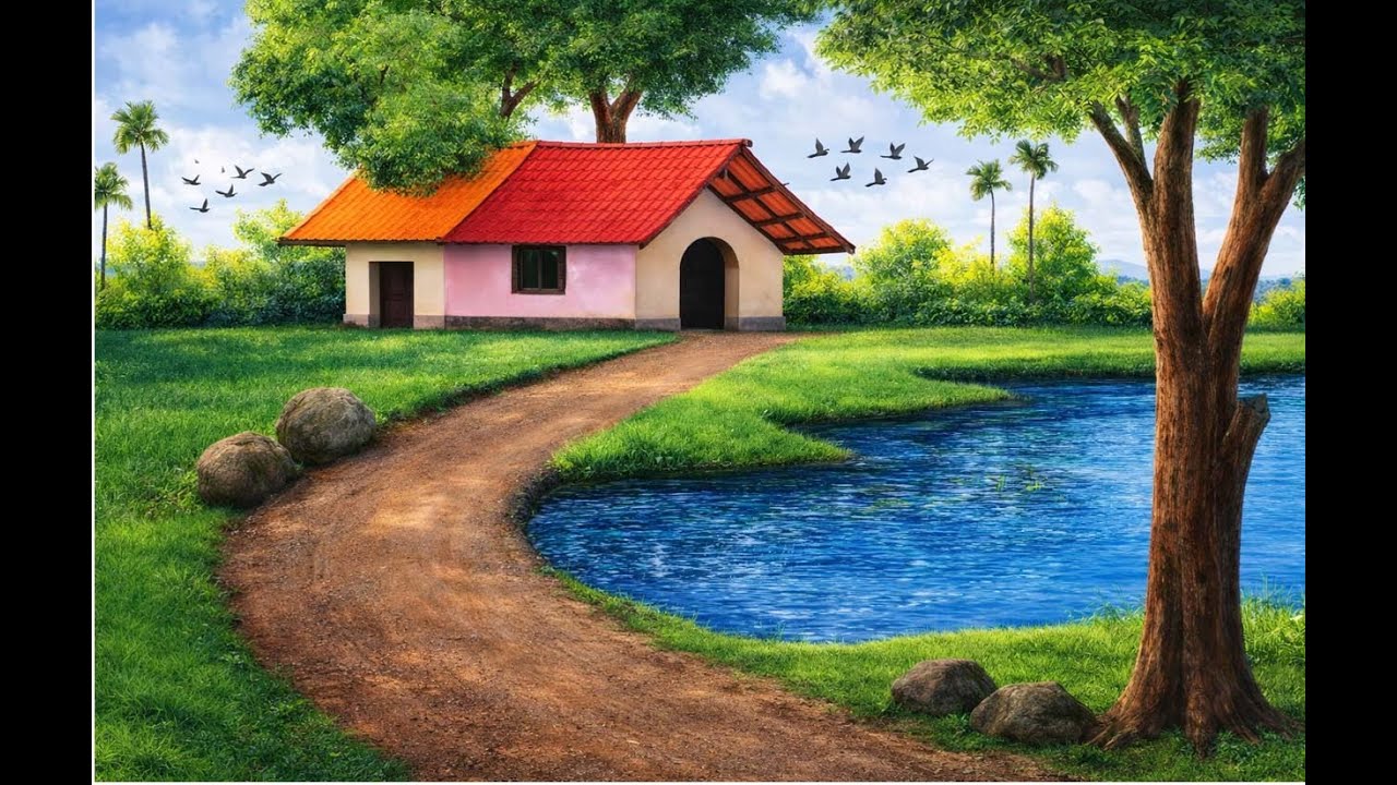 Colorful Landscape Pastel Drawing ||