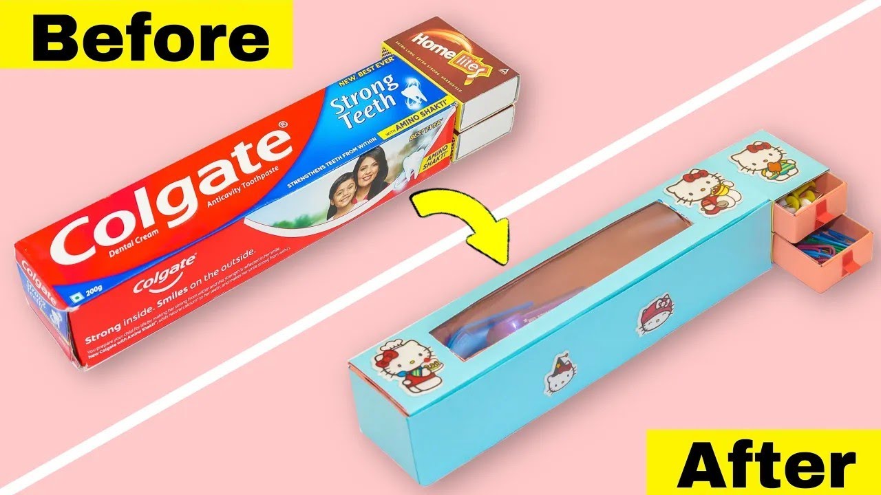 Как сделать пенал из спичечного коробка и коробки из-под зубной пасты Colgate || Пенал своими рук...