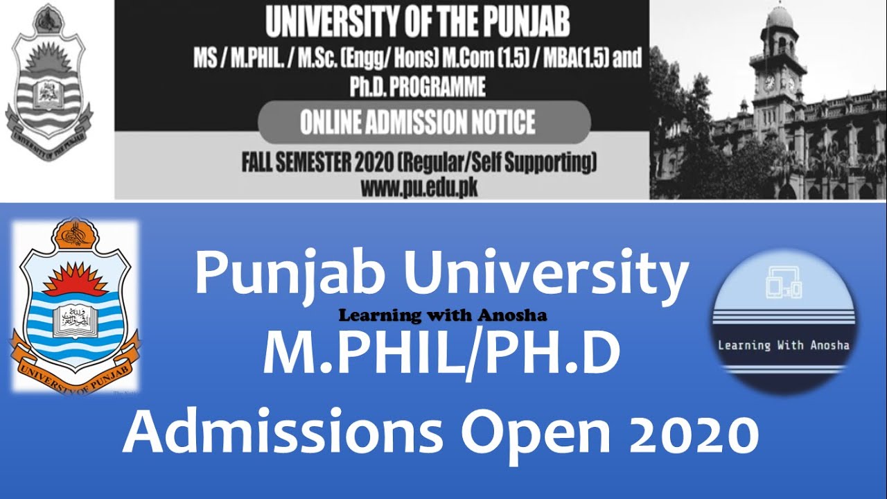 MPHIL & PHD Admissions 2020 Open Punjab University