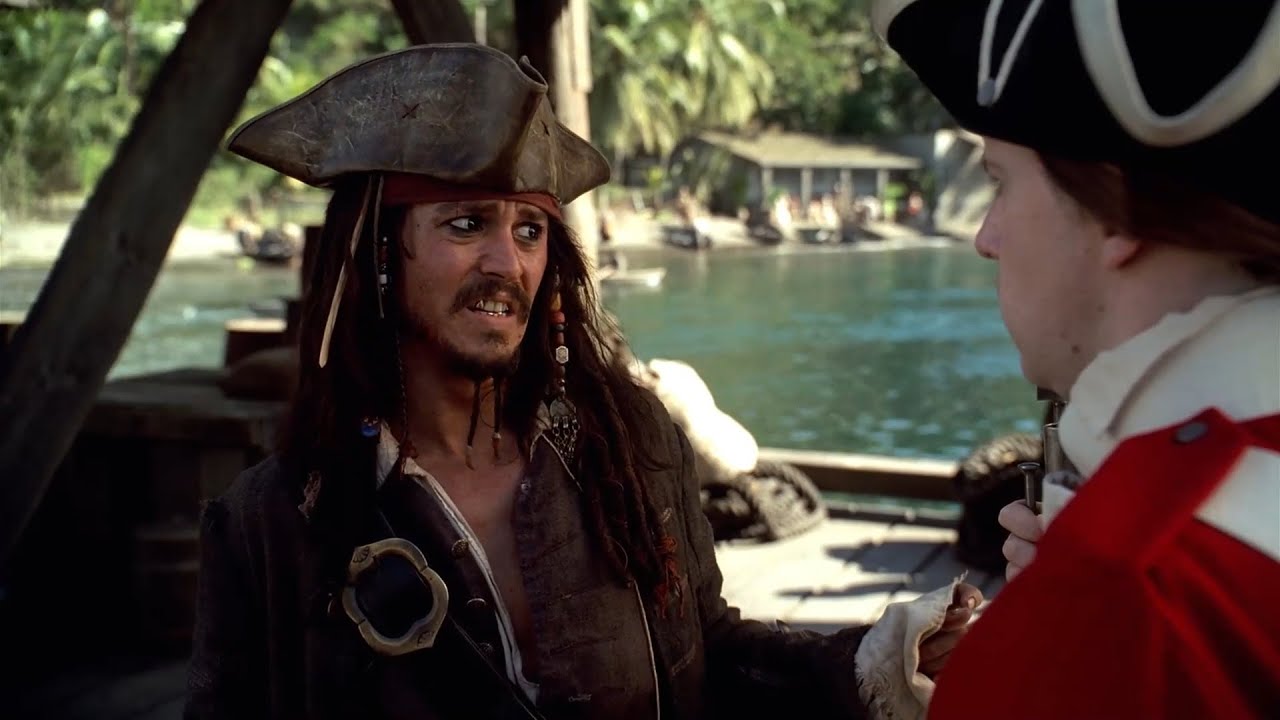 Captain Jack Sparrow talking to the guards