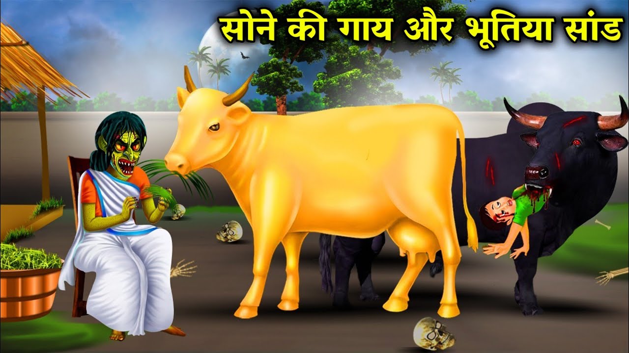 चुड़ैल की सोने की गाय और भूतिया सांड|Witch Gold Cow and Ghostly Bull| witch cartoon stories|chacha..