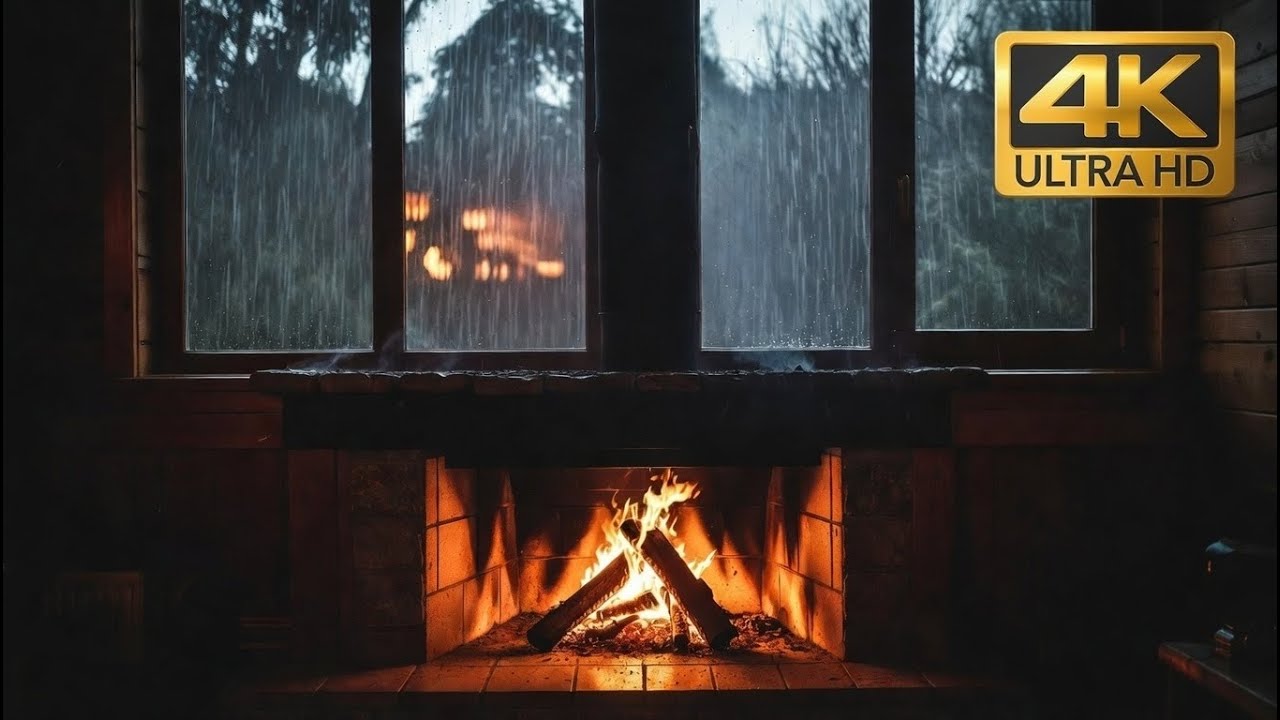 Cozy Fireplace with Rain on Window | Şömine Çıtırtıları ve Yağmur Sesi🔥🌧️