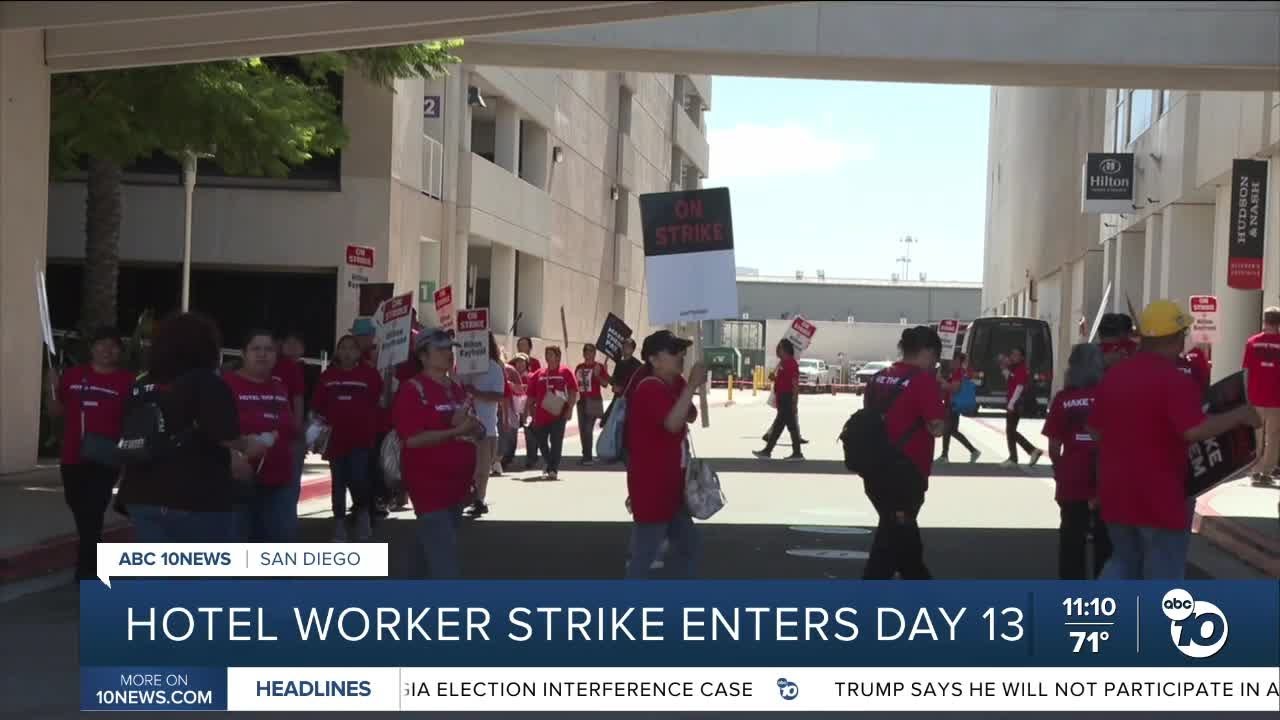 Hotel workers continue strike at Hilton Bayfront for 13th day