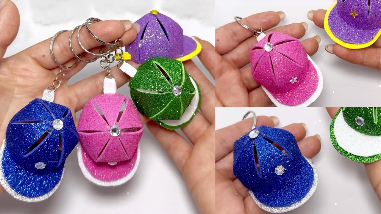 LLAVEROS EN FORMA DE GORROS 🧢🔥de foami o goma Eva fáciles y rápidos de hacer ✨