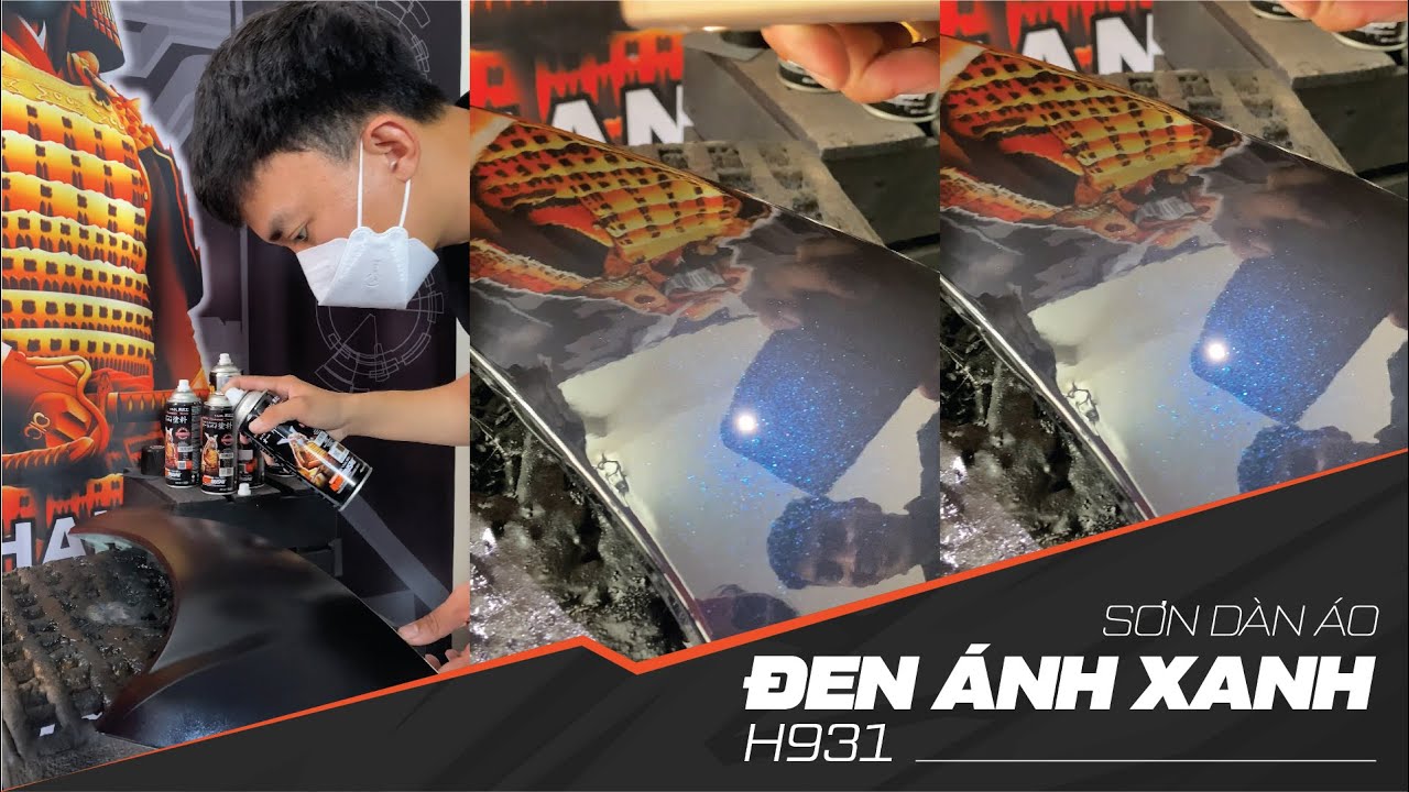Hướng dẫn sơn xe m&aacute;y m&agrave;u ĐEN &Aacute;NH XANH - H931 tại nh&agrave;