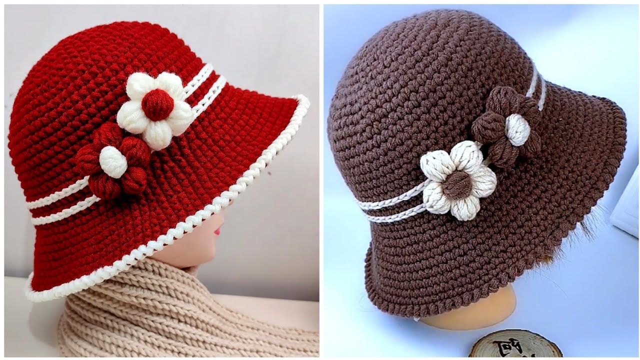 Crochet Puff Flower Bucket Hat Tutorial/Easy to Crochet for Beginner 