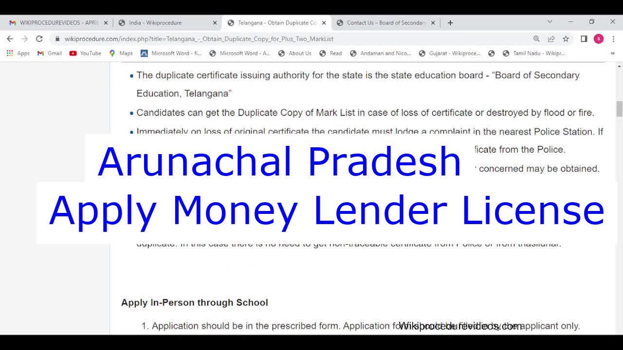Arunachal Pradesh - Apply for Money Lender Licence (Online)