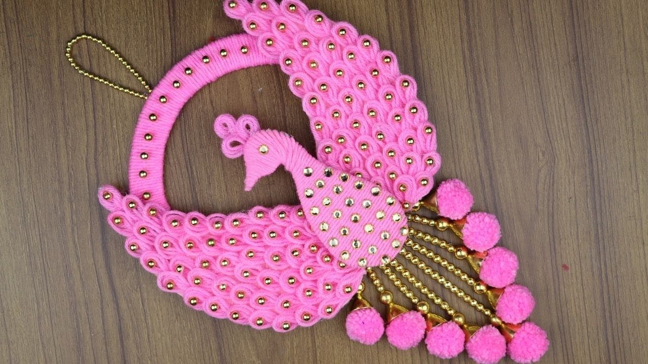 Amazing Peacock Design Wall Hanging Making Ideas   Woolen Craft Idea   Woolen art and craft