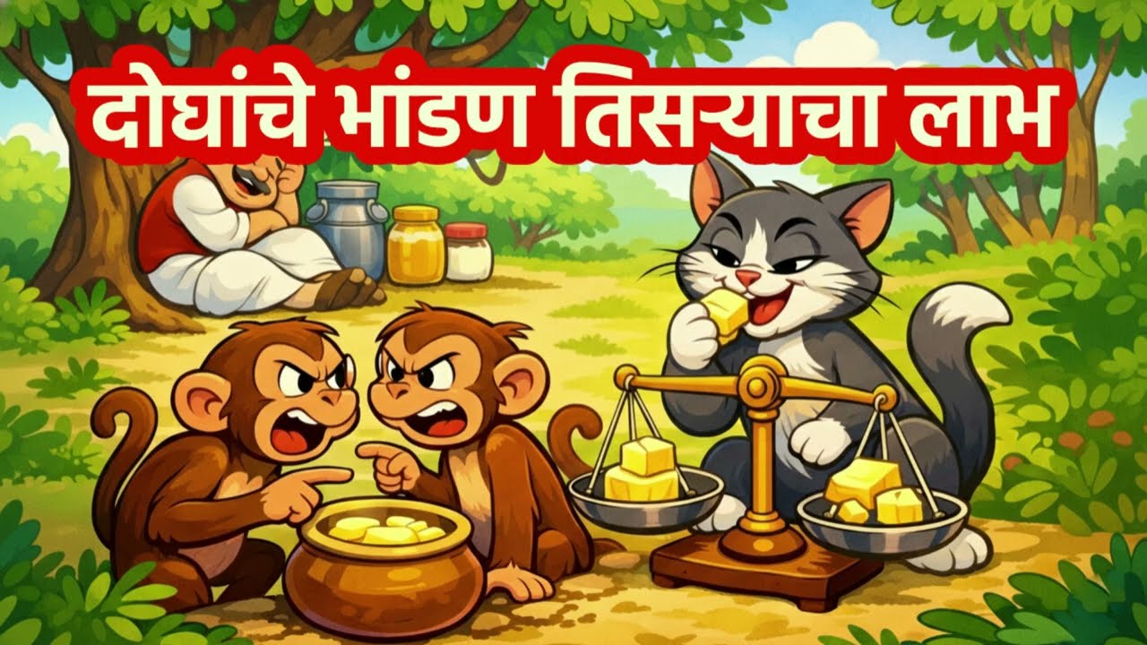 दोघांचे भांडण तिसऱ्याचा लाभ | Doghanche Bhandan Tisryacha Laabh | बाल संस्कार कथा | गोष्टी
