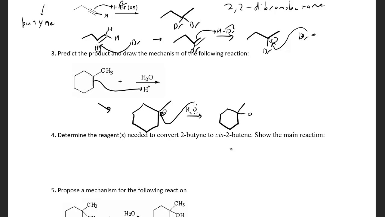 Alkene and Alkyne reactions homework