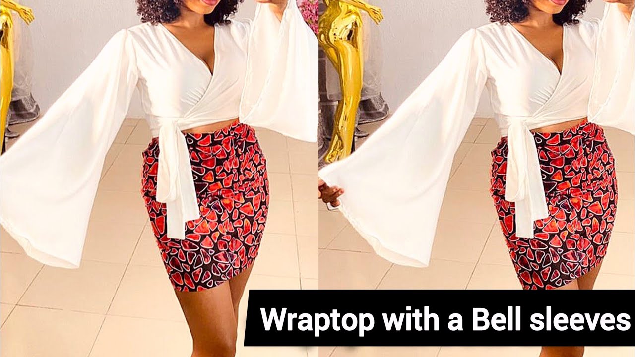 How to Cut and Sew a Wrap Top with a Stylish bell Sleeves ||Easy Step-by-step Tutorial.
