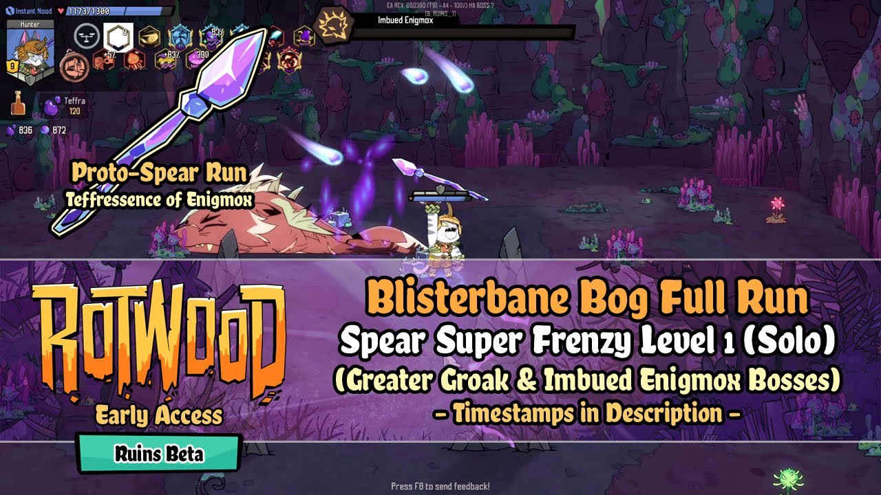 Rotwood EA | Ruins Beta - Blisterbane Bog [Spear Super Frenzy 1] Solo Run (Imbued Enigmox Boss)