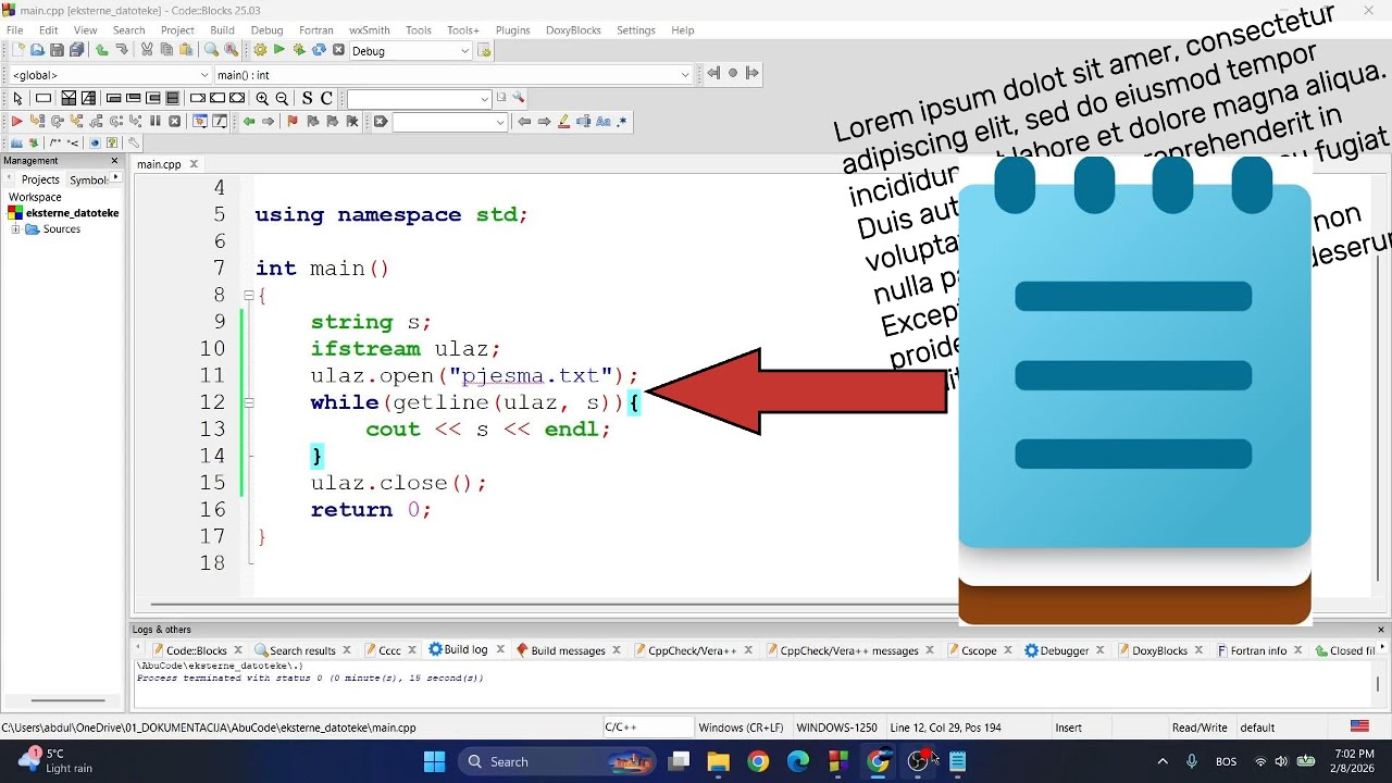 C++: Čitanje teksta iz eksterne datoteke