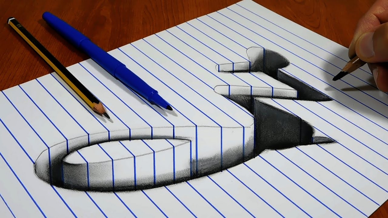 Drawing z Hole in Line Paper   3D Trick Art