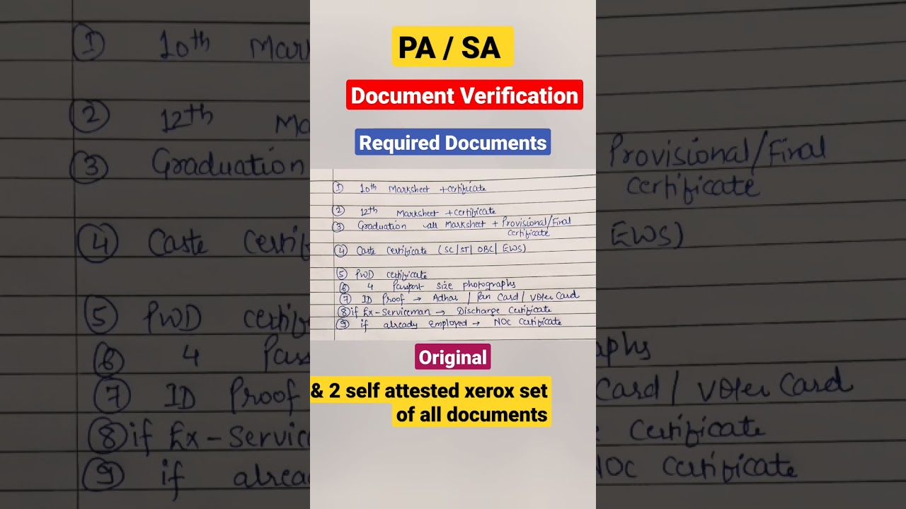 pa / sa document verification all required documents !!