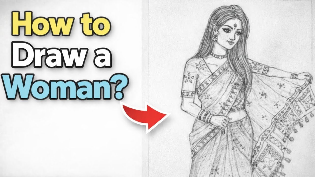 How to Draw a Woman? Simple and Easy Step Pencil Drawing.