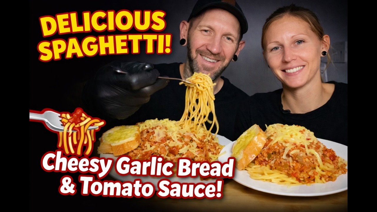 HOMEMADE Spaghetti with Meat Sauce & Cheesy Garlic Bread | Couple Mukbang ASMR